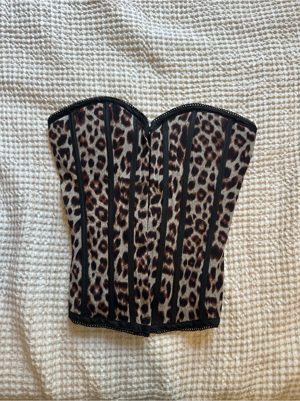 Leopard Print Lace-Up Bustier in Black and Brown